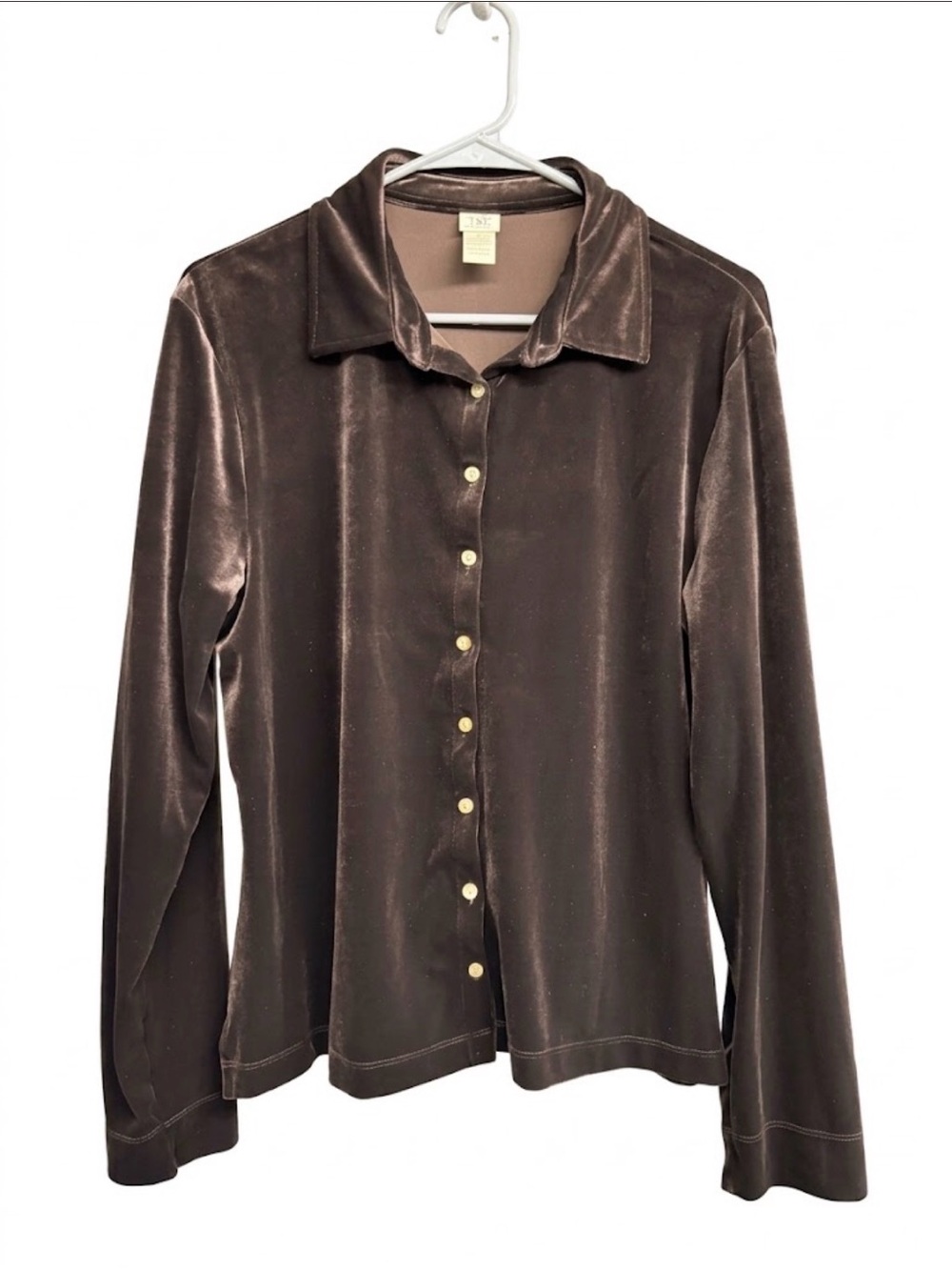 J. Jill Velvet Button-Up Long Sleeve Top - Chocolate Brown